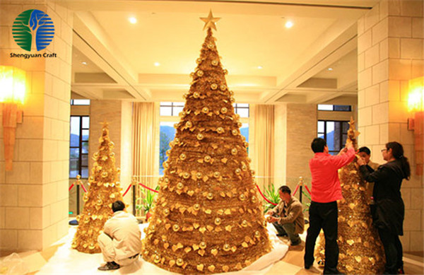 金色圣诞树 酒店圣诞树装饰定制 黄金圣诞树