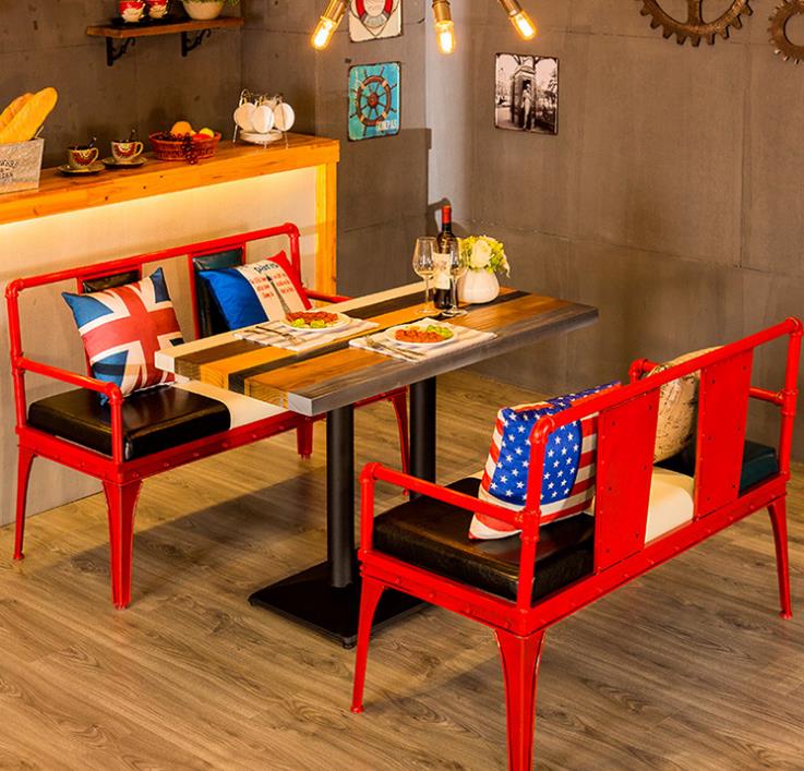 简约现代铁艺loft美式餐椅 做旧休闲水管卡座沙发组合