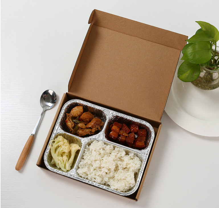 锡纸盒铝箔餐盒900ML四格快餐盒套餐饭类厂家直销打包外卖套餐饭