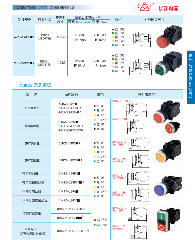 一级代理江阴长江CJK22-11/R全系列按钮特价现货