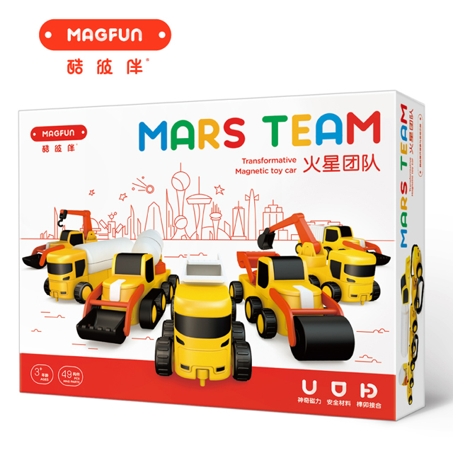 MAGFUN酷彼伴火星团队儿童磁力百变积木拼装工程车磁性玩具
