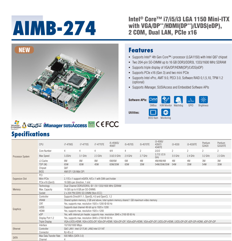 供应研华AIMB-274工业母板热卖