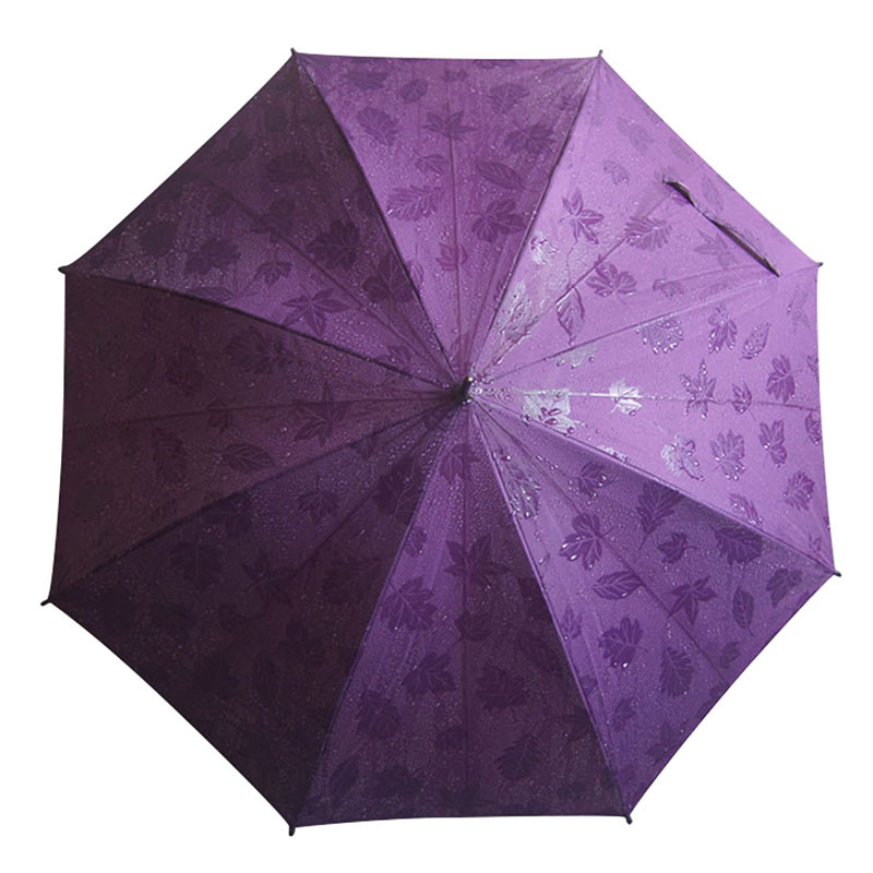 紫色树叶植物遇水变色伞 手开植物花纹遇水变色伞