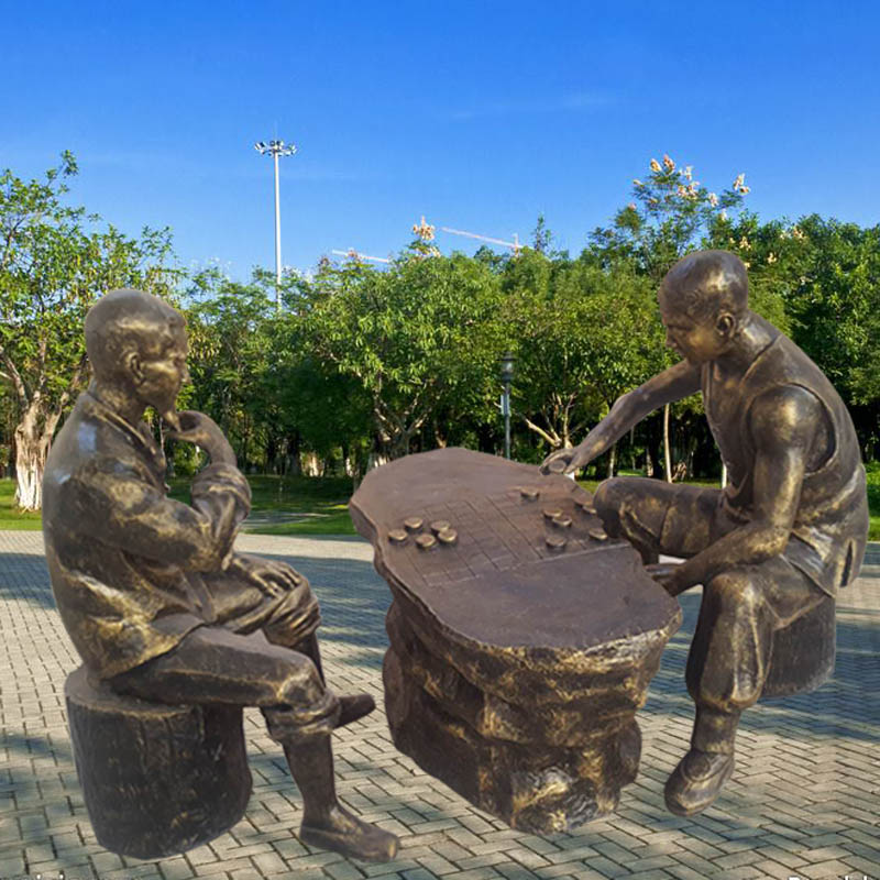 有现货下棋人物雕塑下棋人物玩耍主题民俗仿铜人物下棋对弈雕像
