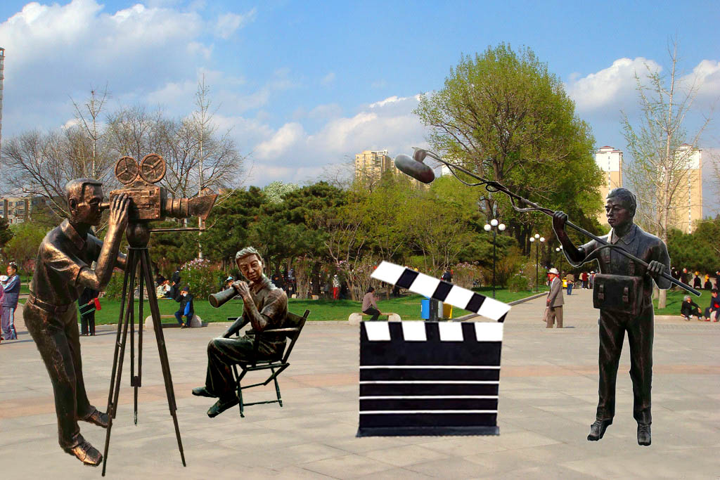 玻璃钢仿铜拍摄电影人物雕塑拍摄影片雕像园林广场景观装饰摆件