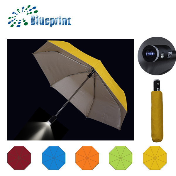 led灯雨伞三折自动开收发光手电筒防晒防紫外线晴雨两用伞