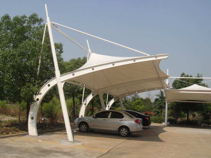 膜结构车棚汽车遮阳蓬7字型钢梁电动车棚自行车雨棚