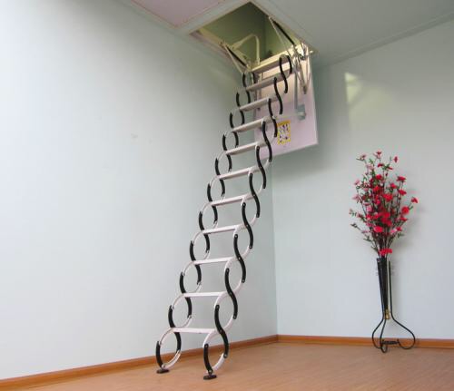 天津钛镁合金电动伸缩楼梯安装,电动阁楼楼梯