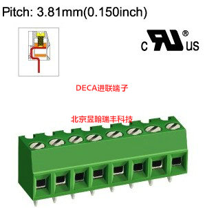 MB332-381C中国台湾DECA进联间距3.81欧规绿色PCB接线端子
