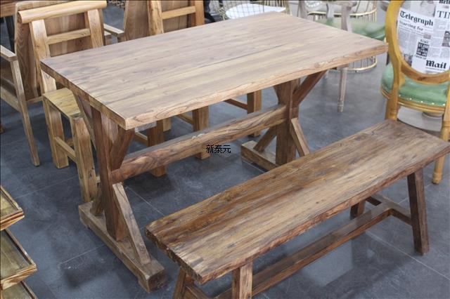 榆木餐厅桌椅定制1.2*0.7四公分厚实木餐桌椅 仿古加厚可定制