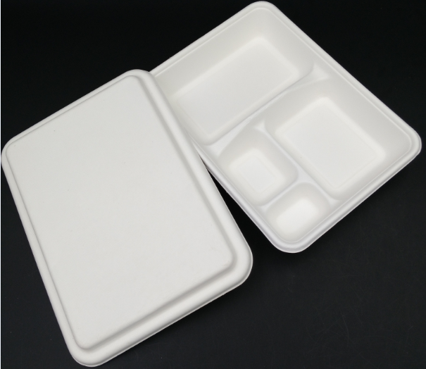 四格纸浆 快餐盒 航空餐盒白色纸浆外卖盒环保餐盒防油防水打包盒