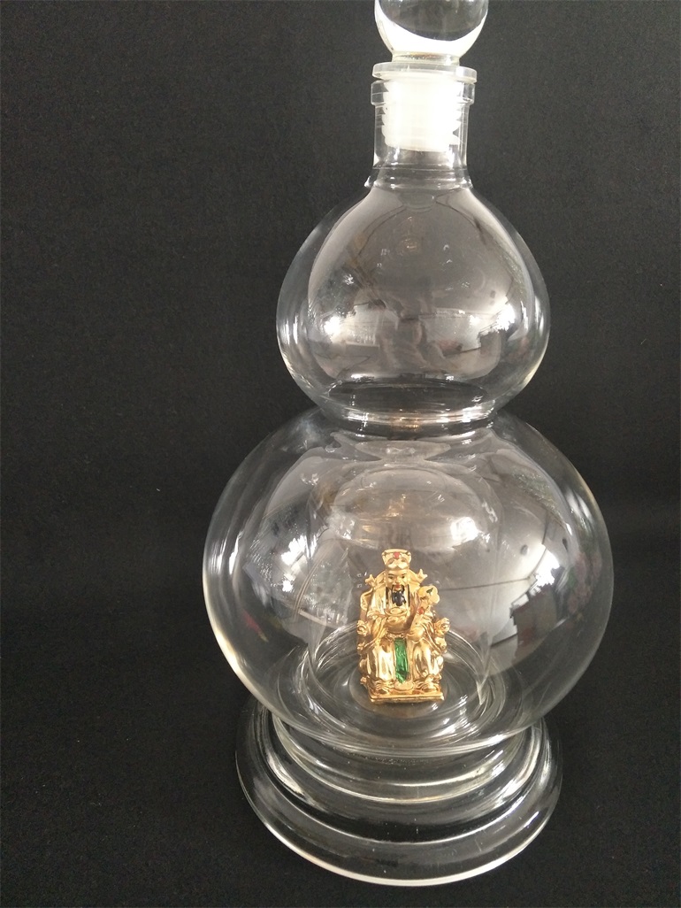 5斤双层玻璃内置金色财神 葫芦造型内放财神酒瓶 创意酒瓶 泡酒瓶