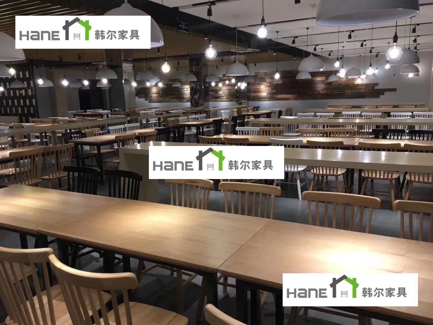 特斯拉Tesla 上海）公司餐厅桌椅 员工餐厅实木桌椅定做工厂 韩尔品牌