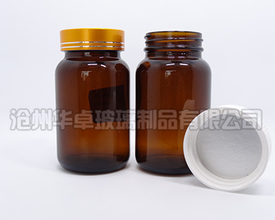 北京华卓玻璃瓶厂家推荐高质量棕色广口保健品玻璃瓶