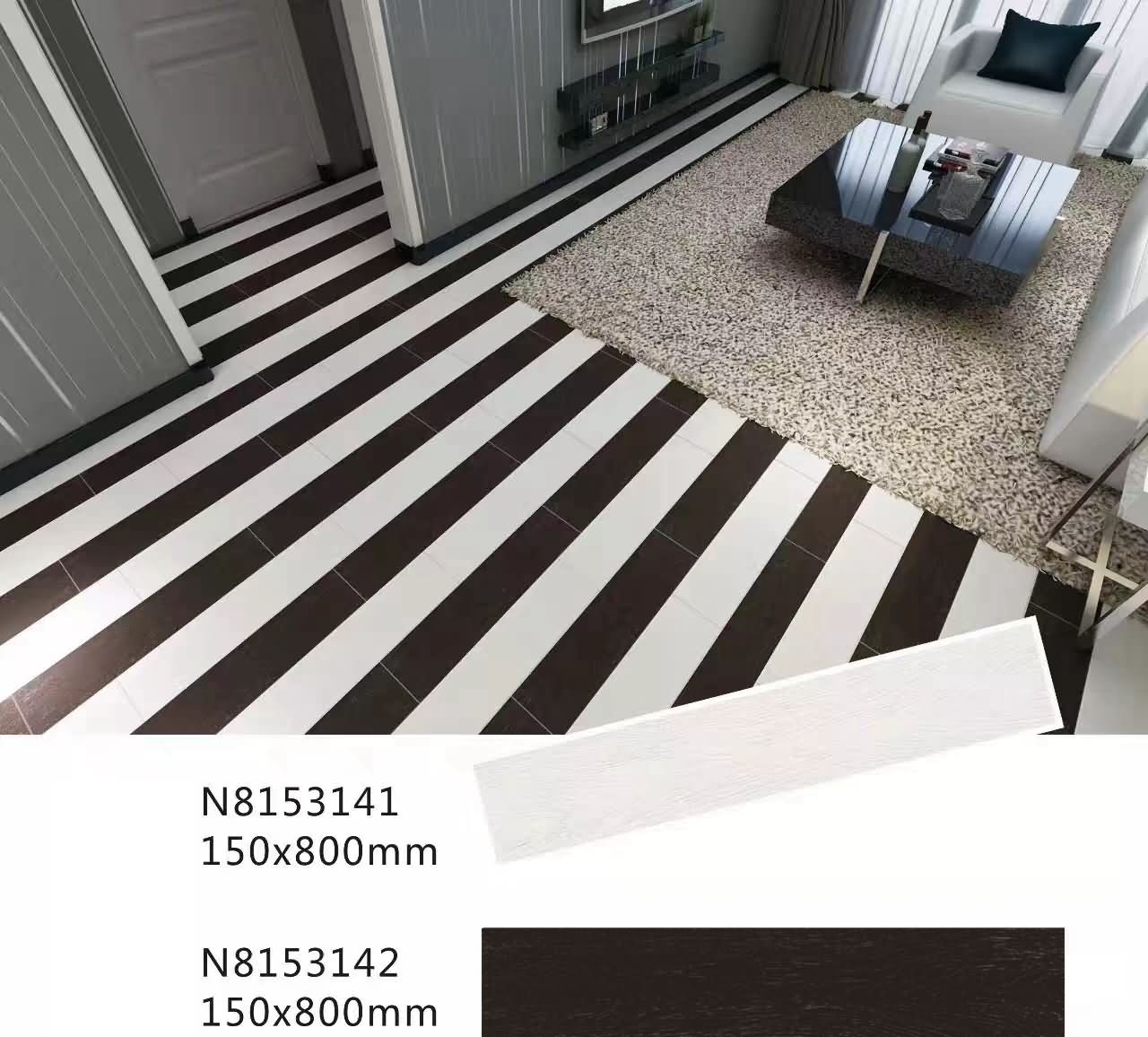 150x600 150x800黑白纯色亚光防滑木纹砖，仿实木瓷砖