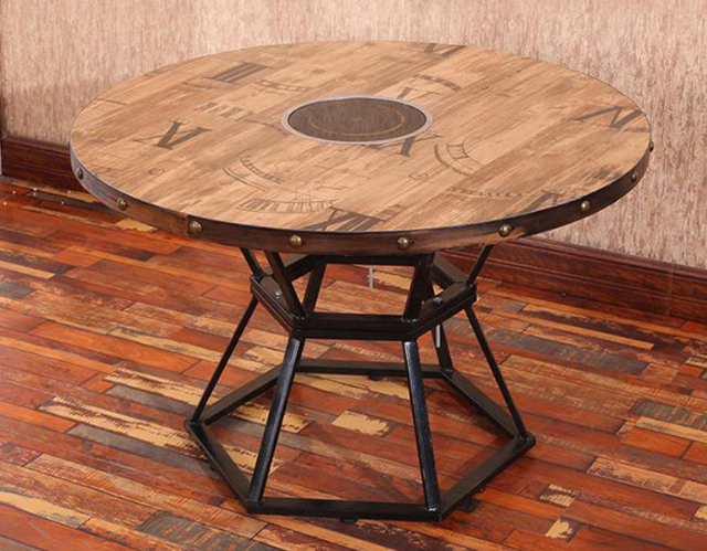 工业风餐厅桌椅，木制火锅台定做，工业风火锅桌
