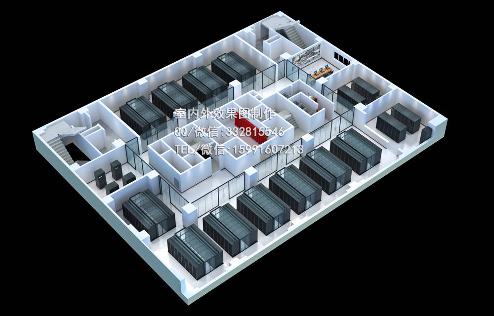 重庆机房全景效果图制作，集成消防室指挥中心大屏效果图