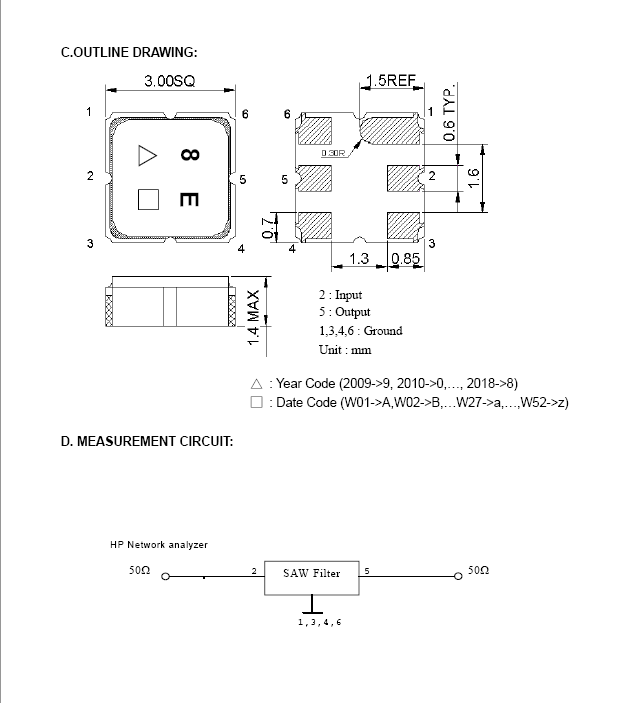 声表滤波器 TA0581A 2300-2390MHz