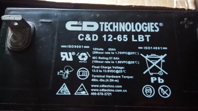 UPS蓄电池 大力神免维护蓄电池12V65AH 西恩迪C&D 12-65 LBT