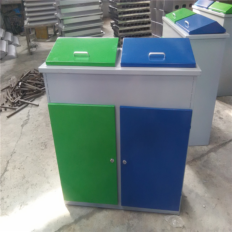 青蓝QL6209双桶大容量 钢板垃圾桶 绿色蓝色双色果皮箱