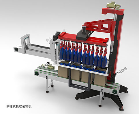 山东潍坊强士自动装箱机厂家直销单柱装水装箱机