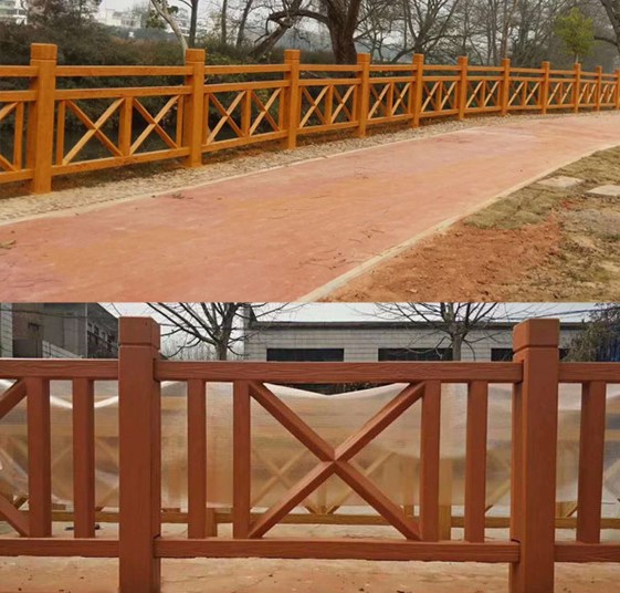 景区仿木栏杆扶手，池塘水泥仿木栏杆案例，混凝土树藤栏杆施工规范