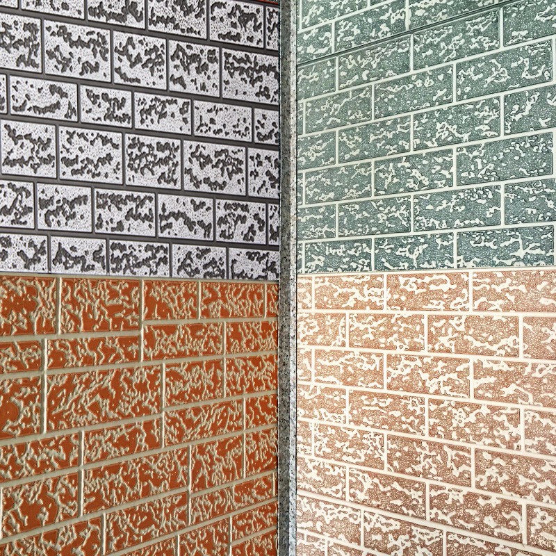 双色粗砖纹系列金属雕花板外墙保温装饰一体板聚氨酯夹芯防火隔热板