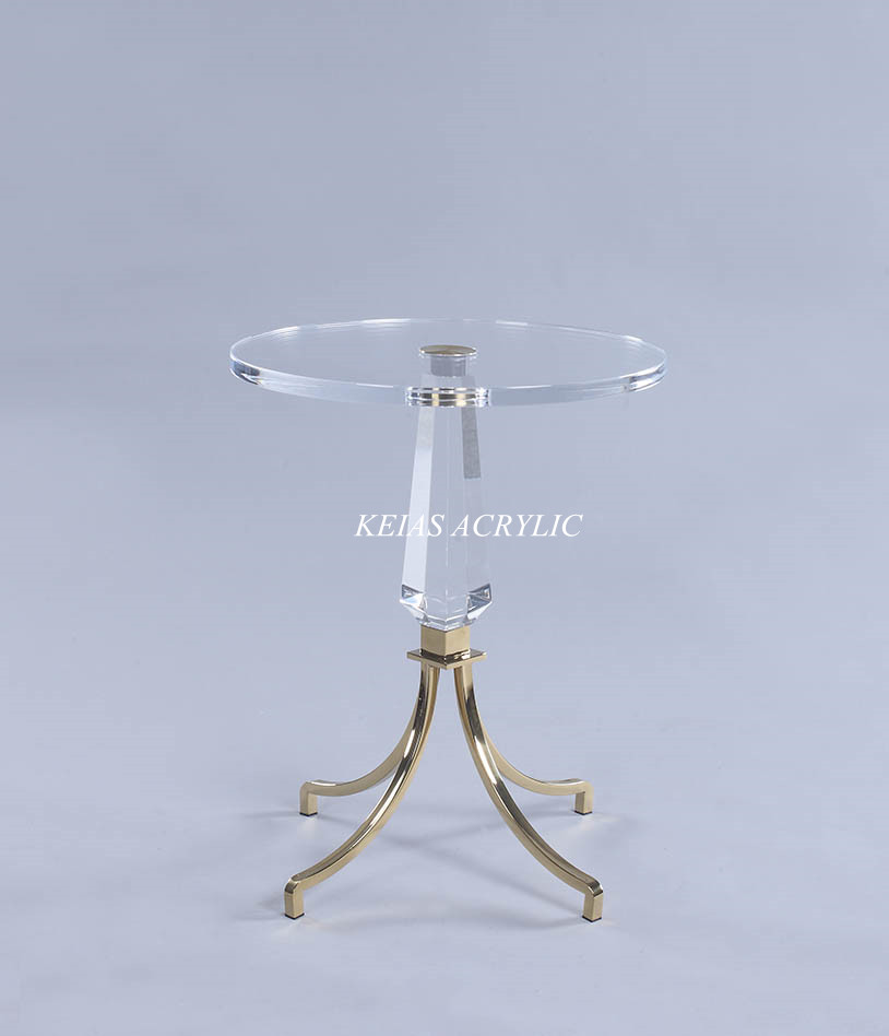 创意圆形**玻璃水晶桌 透明亚克力PMMA桌子 脚不锈钢镀金 可定做