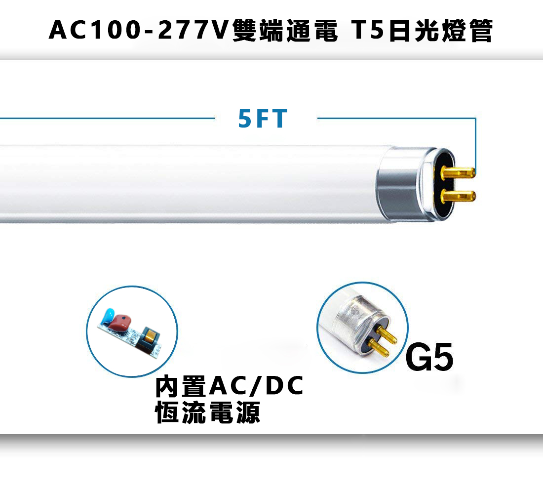 支持市电AC100-277V的LED T5灯管