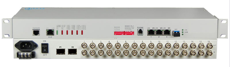 双光双电源16E1+4路以太网+2路232 多业务16E1 PDH光端机