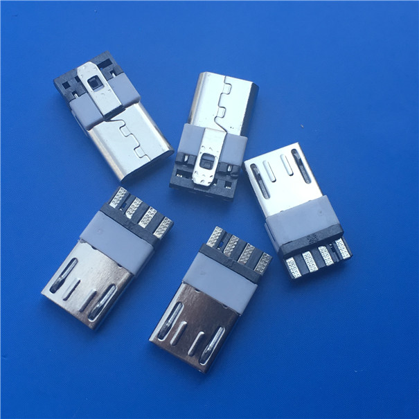 MICRO焊线式公头 USB 2.0 5P 成员后四 L=13.7MM 白色胶芯