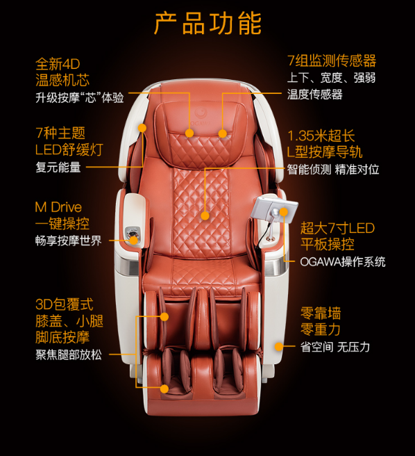 天津进口品牌按摩椅体验店奥佳华7598PLUS4D机芯温感