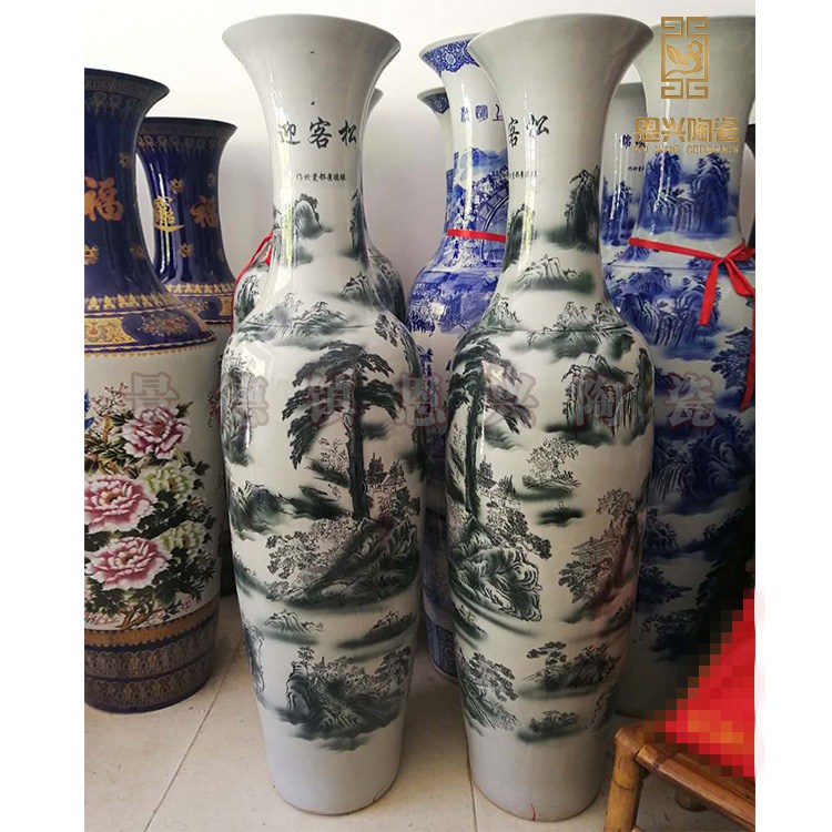 家居陶瓷落地大花瓶 手绘中国红大花瓶