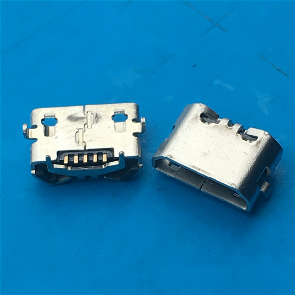 反向直边Micro USB母座5P B型反向插板7.7mm4.85两脚-牛角SMT