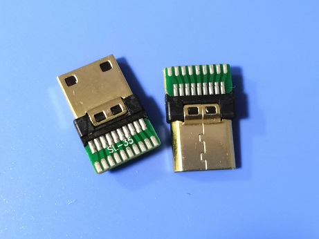 高清接口HDMI 19P 连接器公头 镀金无弹 带PCB板
