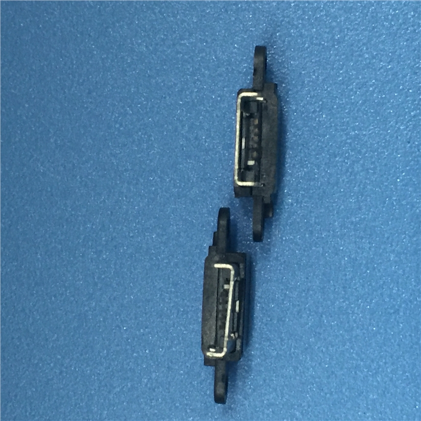 MICRO AB型防水带双耳螺丝定位孔5PIN 方口防水母座带防水胶圈