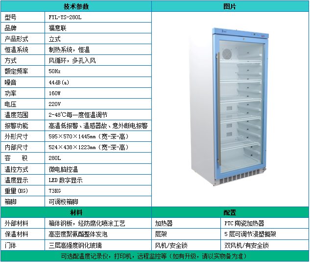 医用恒温箱2-48℃容积280l