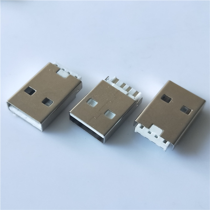 AM 180度 焊线式 公头 USB2.0 短体A公 白胶 铁壳 镀镍
