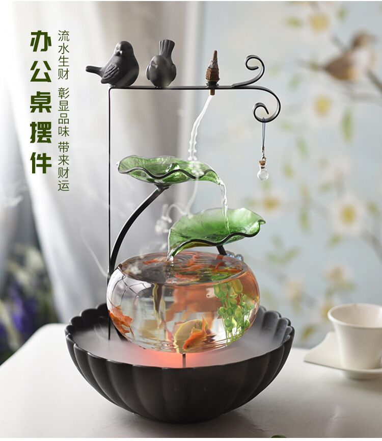 小型陶瓷鱼缸创意结婚礼物家居流水摆件桌面办公室工艺加湿器