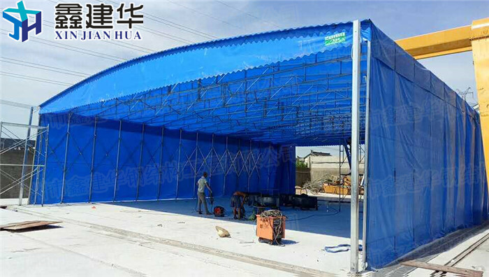河南洛阳鑫距华-移动雨棚-物流园遮货雨蓬-厂房移动雨篷