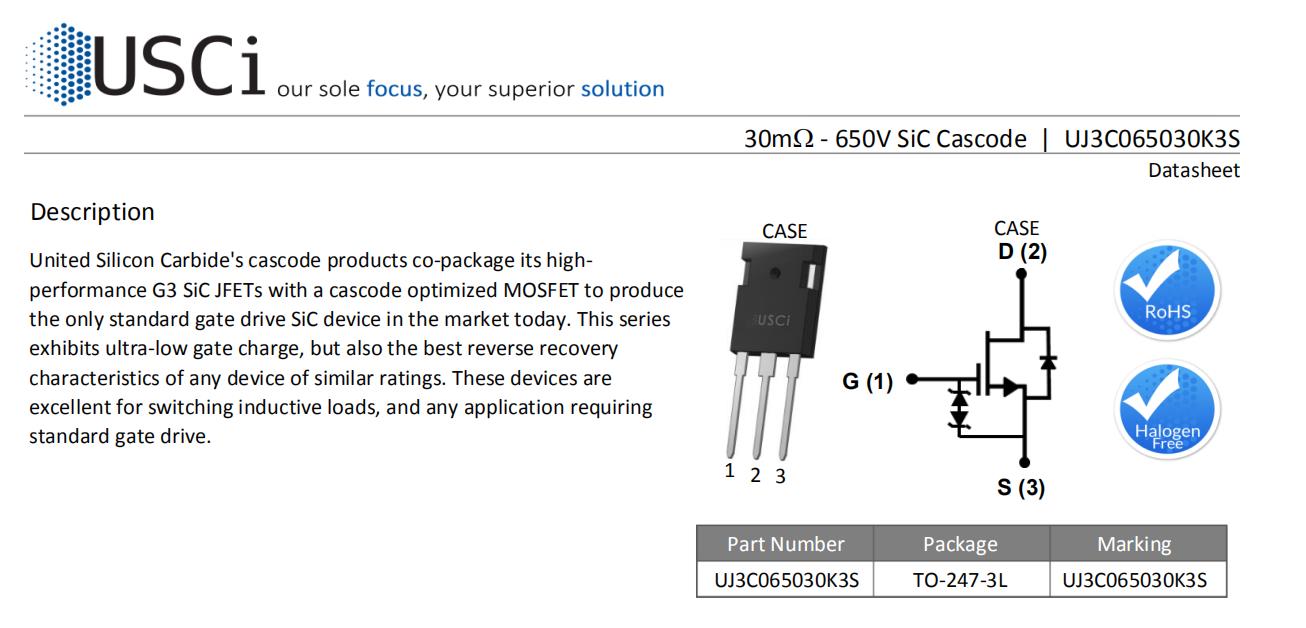 USCI碳化硅器件-UJ3C065030K3S