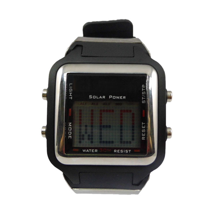 手表厂家供应新款EL背光方形大屏幕电子太阳能手表
