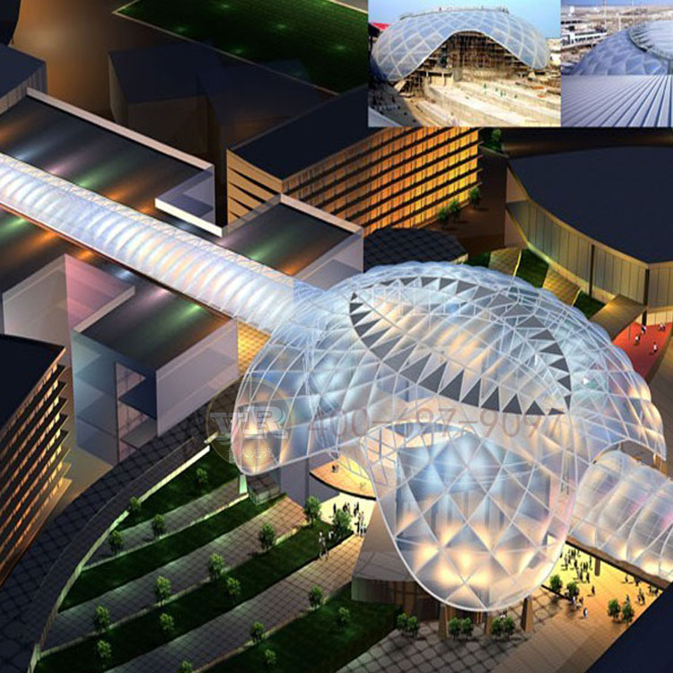 透光ETFE充气膜结构商业中心建筑设计半圆膜结构展览馆建筑施工