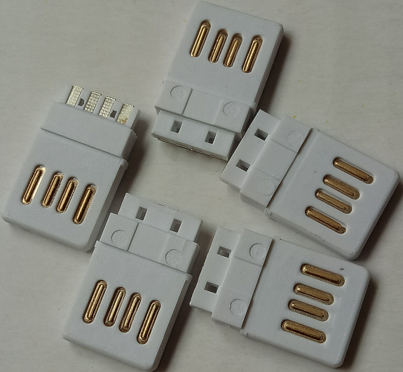 USB 双面插/正反插 4P公头焊线式 全塑 白胶