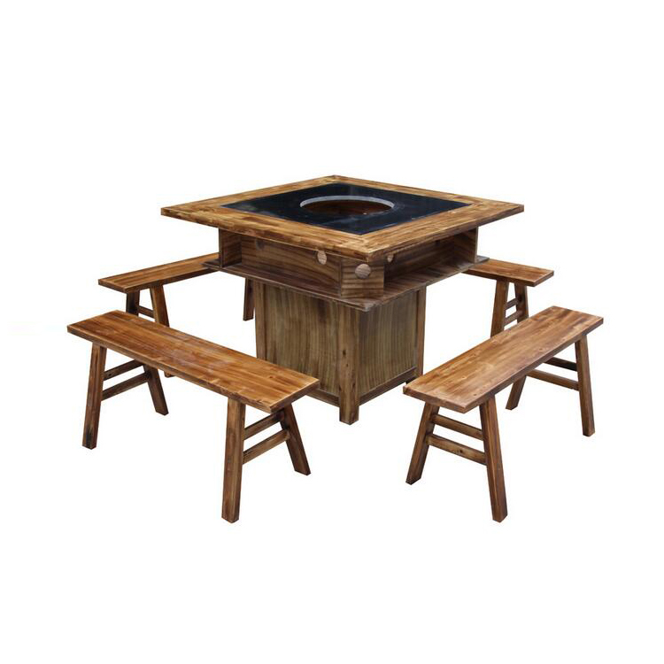 仿古实木火锅桌，创意火锅桌，颜色尺寸来图定制，量大从优