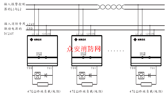 泛海三江kz-953输出模块广播模块_安装接线图