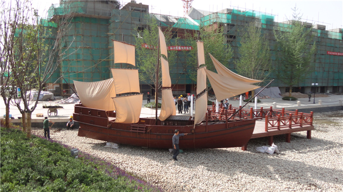 景观仿古帆船/古船景观雕塑定做/景观船木船