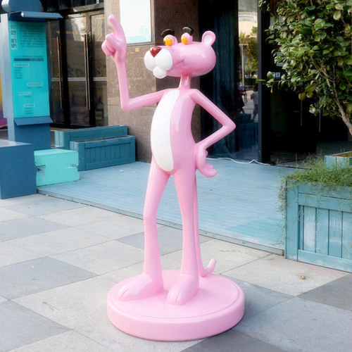 西宁玻璃钢粉红豹雕塑 幼儿园商场美陈卡通雕塑摆件