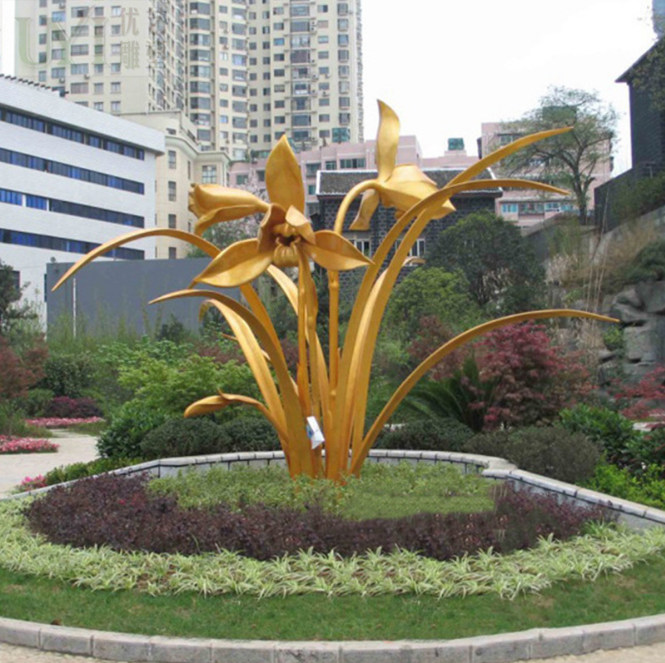 黑龙江绿地景观不锈钢兰花雕塑 植物雕塑工厂直销大型景观