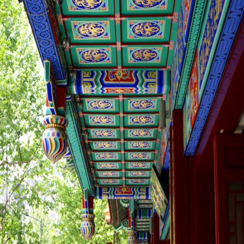 寺庙吊顶古建彩绘图案贴金浮雕 天花板吊顶